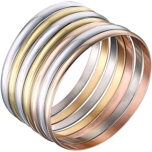 Tri-Color Stainless Steel Bangle Bracelets Set for Women, Hypoallergenic, Versat - Picture 1 of 6